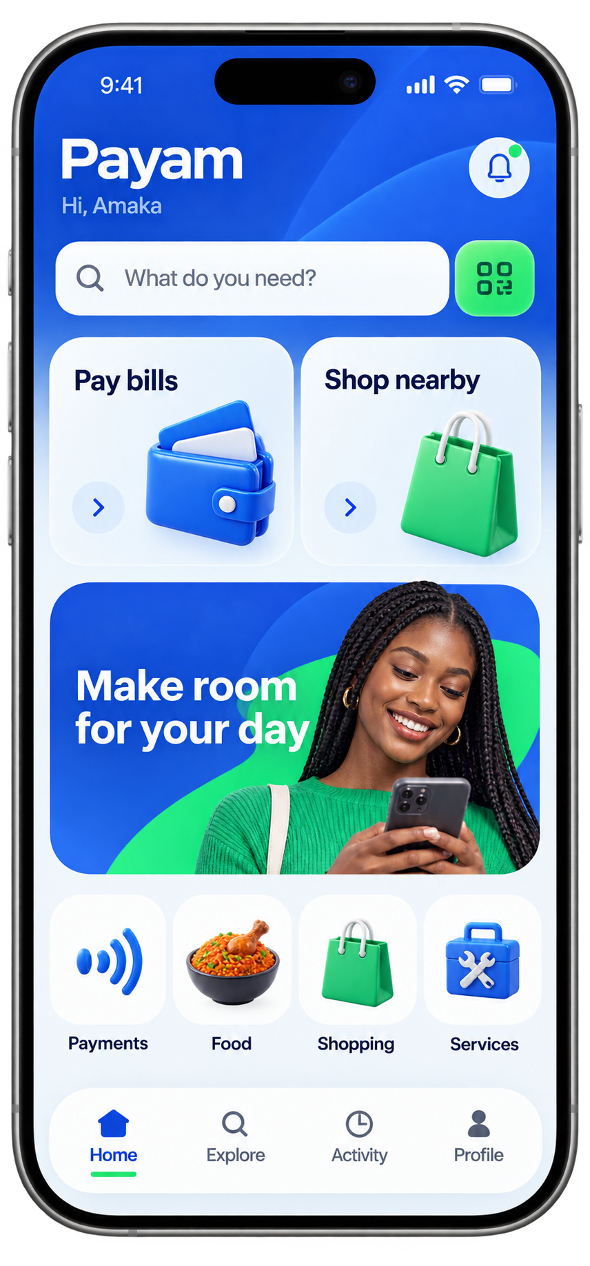 Payam home screen concept